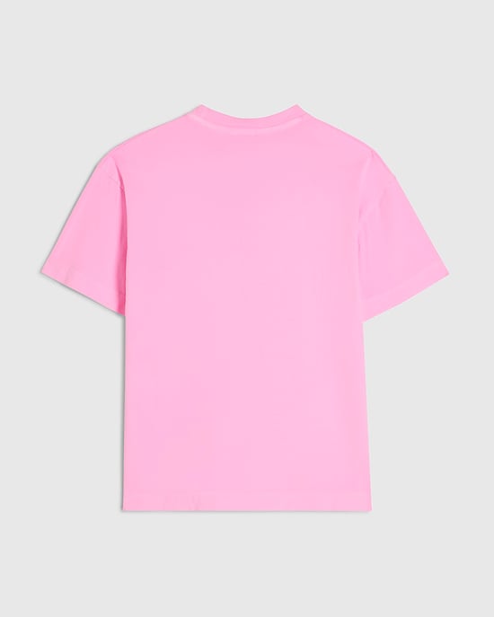 River Island Girls T-Shirt Pink Ny Cherry Airbrush Neon - Image 4