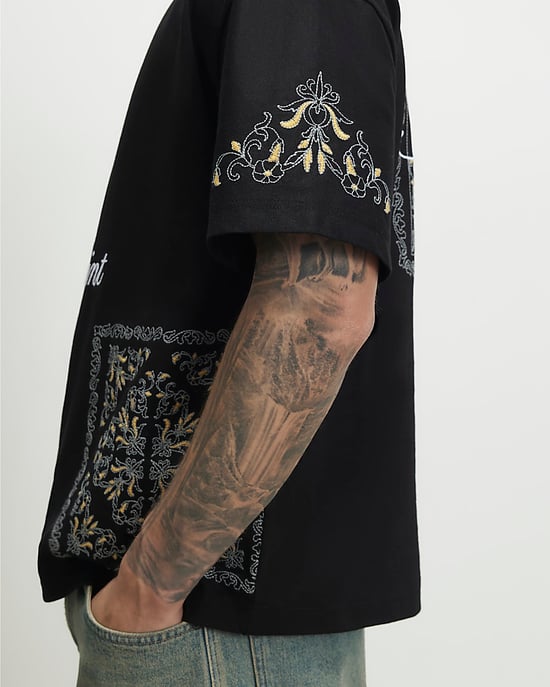 River Island Mens T-Shirt Black Cotton Ame Saint Midweight - Image 3