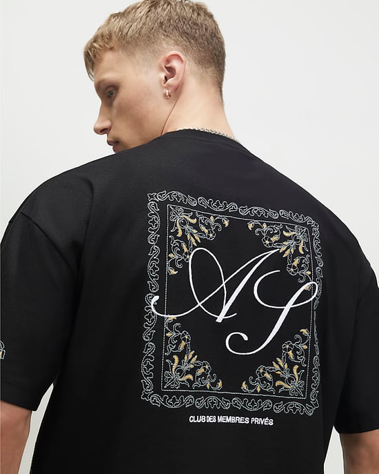 River Island Mens T-Shirt Black Cotton Ame Saint Midweight - Image 4