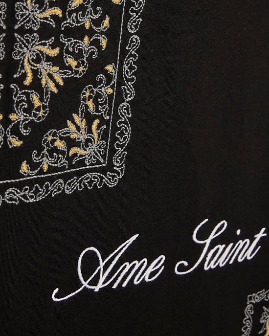 River Island Mens T-Shirt Black Cotton Ame Saint Midweight - Image 5