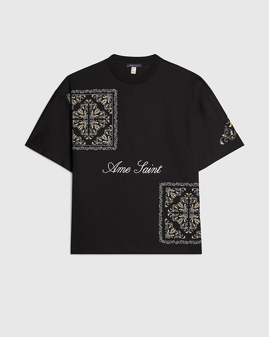 River Island Mens T-Shirt Black Cotton Ame Saint Midweight - Image 6