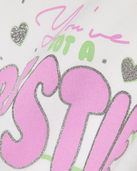 River Island Mini Girls T-Shirt White Got A Bestie Crew Neck - Image 3