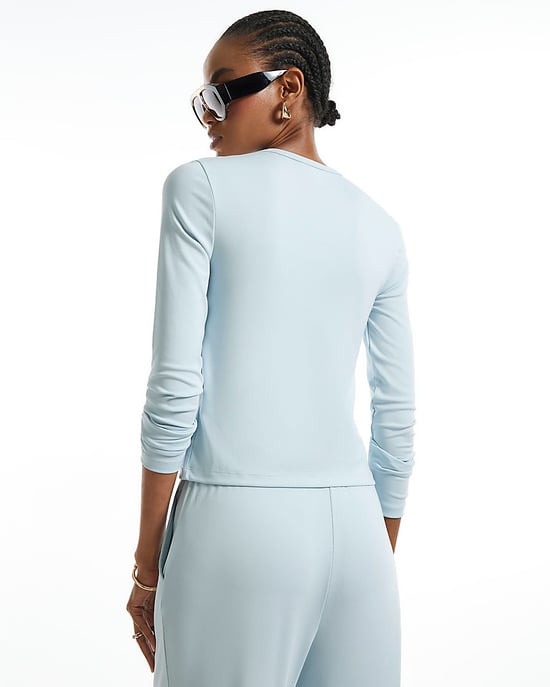 River Island Womens Top Blue Soft Touch Long Sleeve Button - Image 3