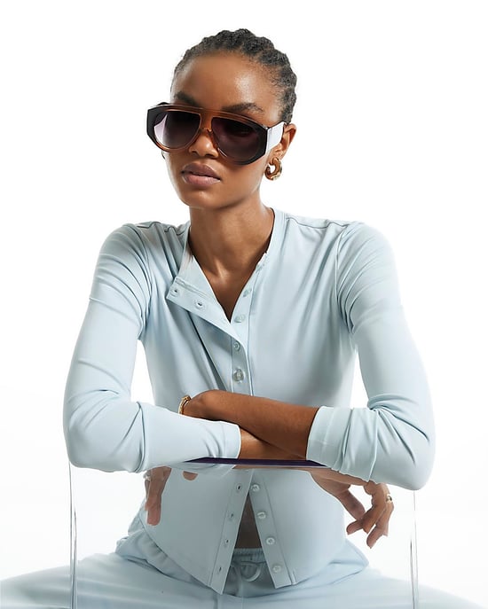 River Island Womens Top Blue Soft Touch Long Sleeve Button - Image 4
