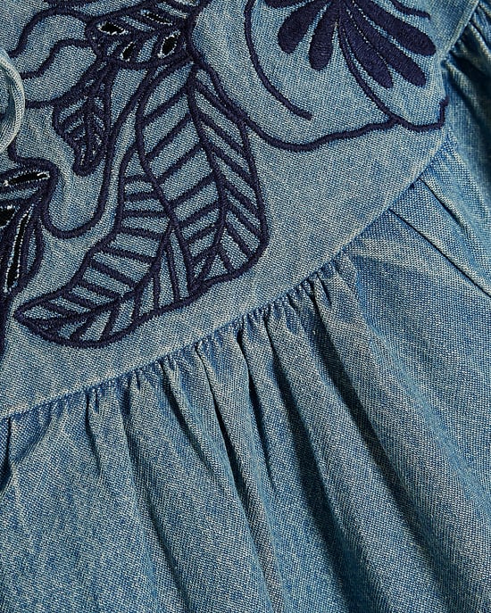 River Island Womens Blouse Blue Cutwork Embroidered Denim - Image 5