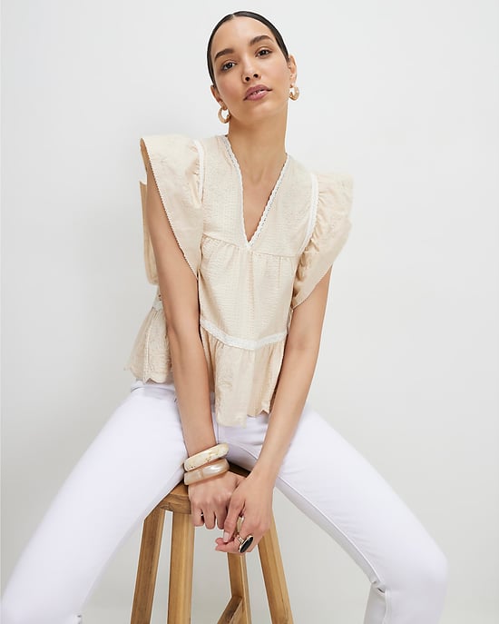 River Island Womens Blouse Beige Embroidered V-Neck - Image 2