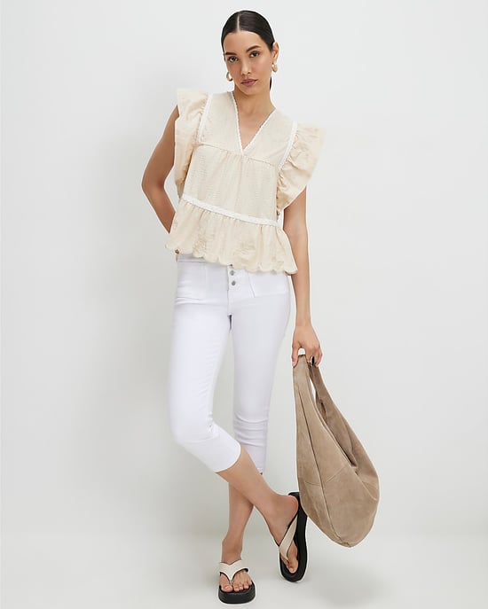 River Island Womens Blouse Beige Embroidered V-Neck - Image 4