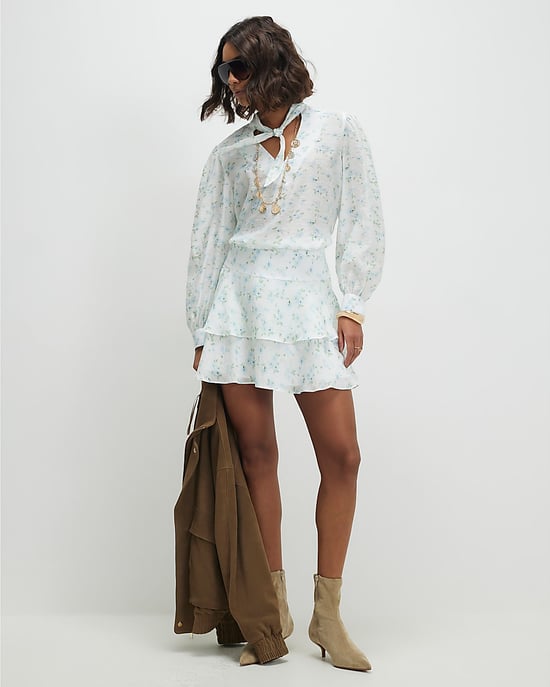 River Island Womens Blouse White Floral Pussybow Cuffed - Image 2