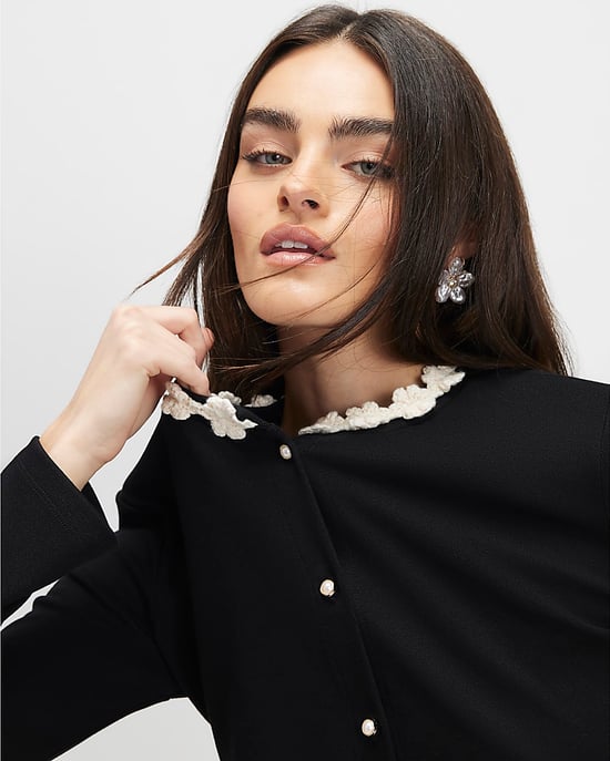 River Island Womens Top Black Long Sleeve Flower Trim - Image 4