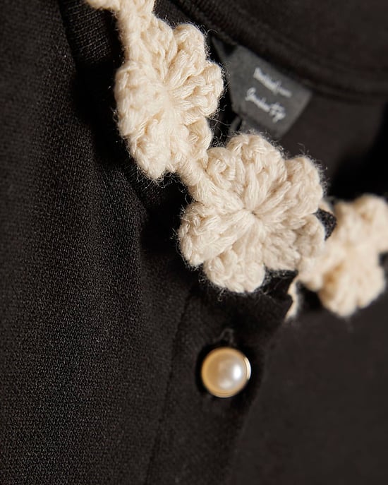 River Island Womens Top Black Long Sleeve Flower Trim - Image 5