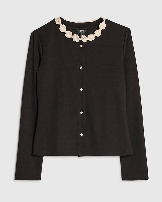 River Island Womens Top Black Long Sleeve Flower Trim - Image 6
