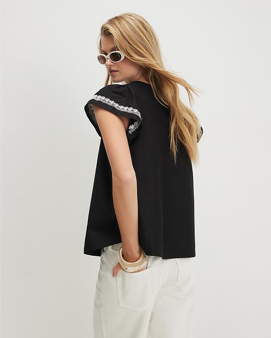 River Island Womens Blouse Black Applique Poplin Round Neck - Image 3