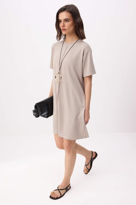 TRENDYOLMİLLA Women's Beige Plain Short / Mini Short Casual Shift Dresses - Image 5