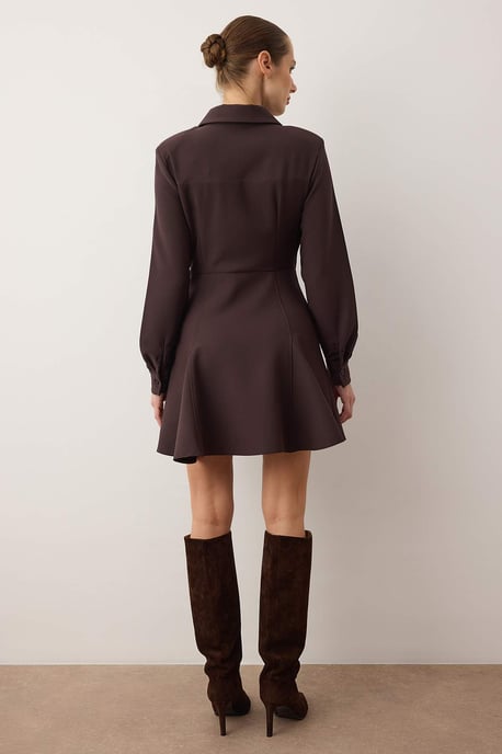 TRENDYOLMİLLA Women's Brown Plain Short / Mini Long Casual Skater Dresses - Image 3