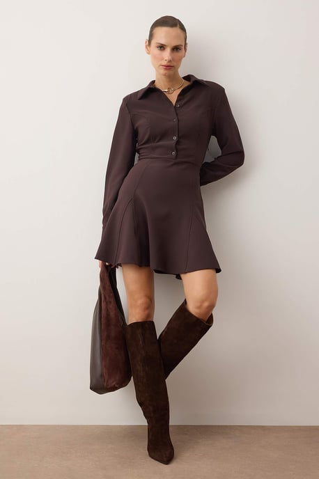TRENDYOLMİLLA Women's Brown Plain Short / Mini Long Casual Skater Dresses - Image 4