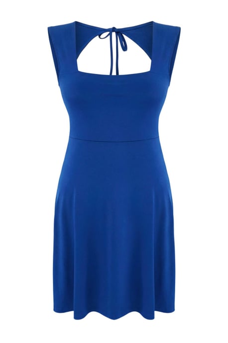 Trendyol Curve Dam Blå Enfärgad Kort / Mini Ärmlös Skater Plus size Klänning - Image 3