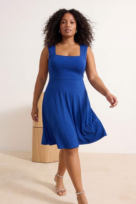 Trendyol Curve Dam Blå Enfärgad Kort / Mini Ärmlös Skater Plus size Klänning - Image 6