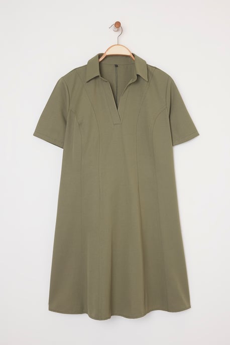 Trendyol Curve Dam Khaki Enfärgad Kort / Mini Kort Casual Skjortklänning Plus size Klänning - Image 4