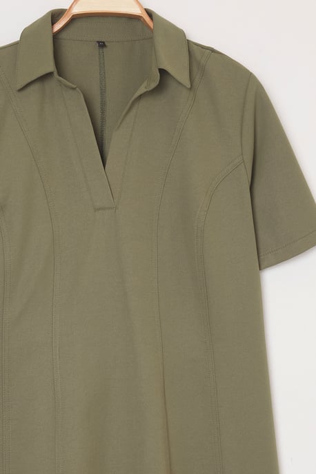 Trendyol Curve Dam Khaki Enfärgad Kort / Mini Kort Casual Skjortklänning Plus size Klänning - Image 5