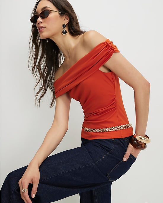 River Island Womens Bardot Top Orange Short Sleeve - Image 2