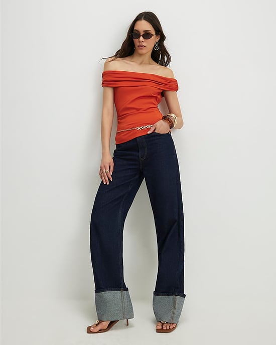 River Island Womens Bardot Top Orange Short Sleeve - Image 4