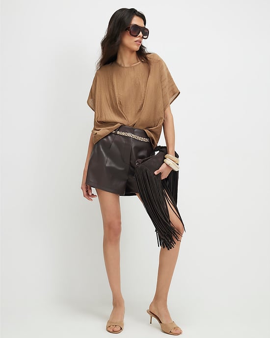 River Island Womens Top Beige Textured Tuck Hem Round Neck - Image 2