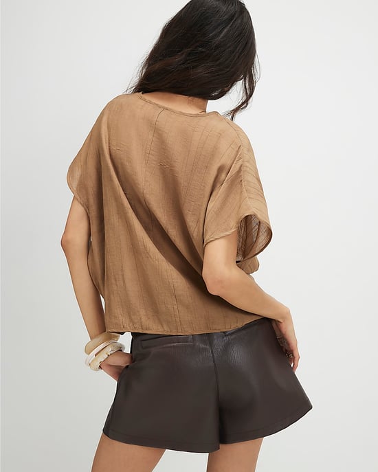River Island Womens Top Beige Textured Tuck Hem Round Neck - Image 3