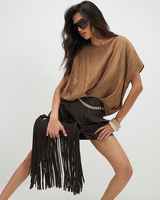 River Island Womens Top Beige Textured Tuck Hem Round Neck - Image 4