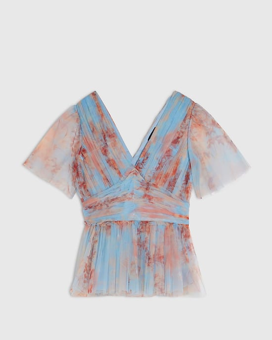 River Island Womens Tulle Top Blue Short Sleeve V-Neck - Image 6