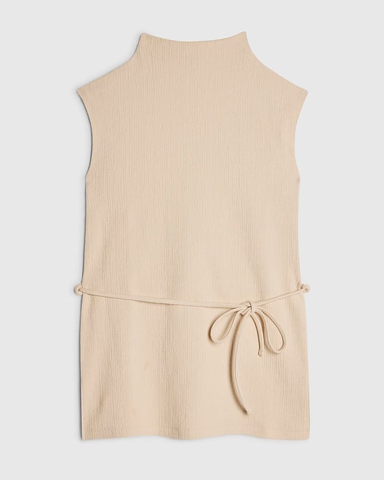 River Island Womens Top Beige Cotton Blend Textured Tie Belt - Image 6