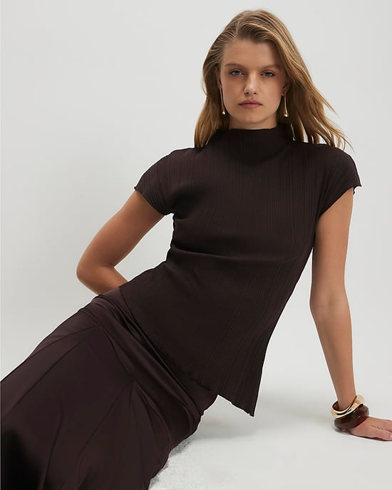 River Island Womens Top Brown Cotton Blend Textured Rib High Neck - Image 2