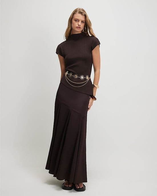 River Island Womens Top Brown Cotton Blend Textured Rib High Neck - Image 4