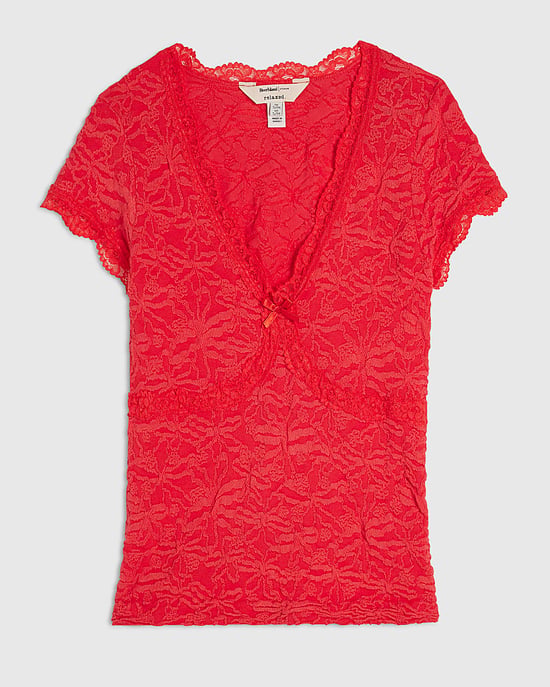 River Island Womens Top Red Cap Sleeve Textured Lace Trim - Image 6