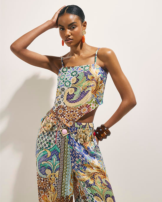 River Island Womens Top Blue Asymmetric Hanky Tile Print - Image 1