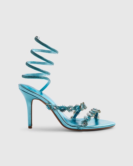 River Island Womens Sandals Blue Embellished Floral Wrap Heeled - Image 2