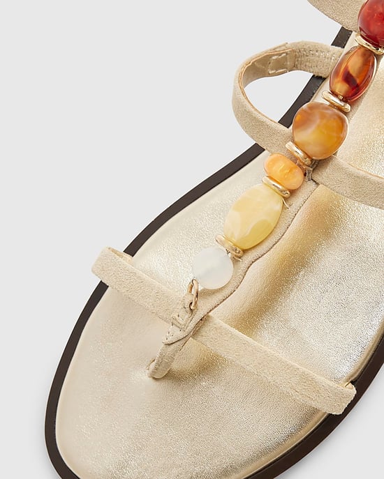 River Island Womens Gladiator Sandals Beige Gem Embellished - Image 3