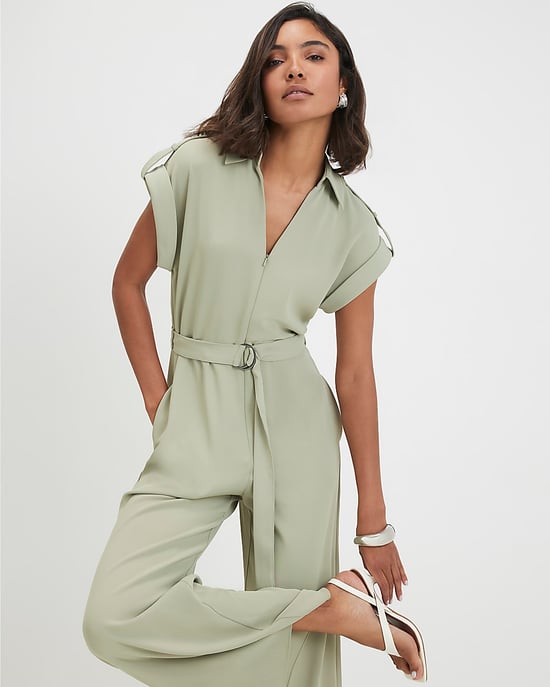 River Island Womens Jumpsuit Khaki Twill Zip Front Wide Leg - Image 2