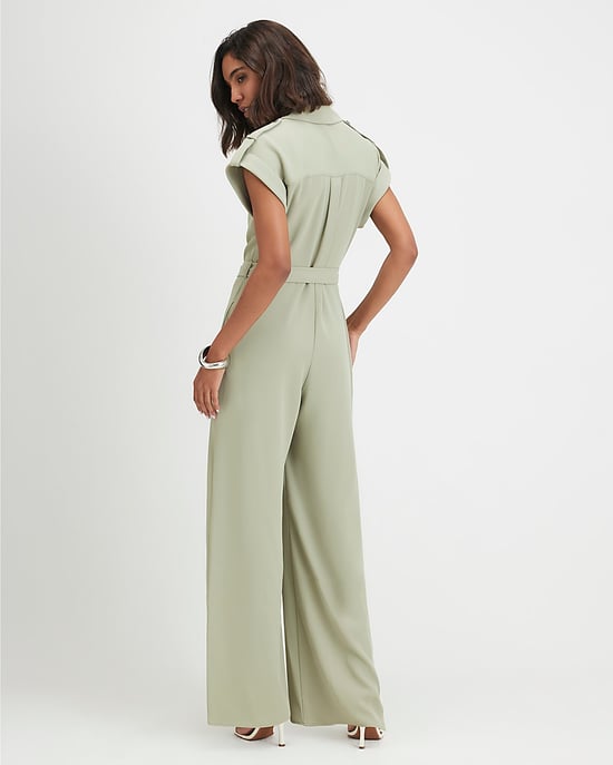 River Island Womens Jumpsuit Khaki Twill Zip Front Wide Leg - Image 3