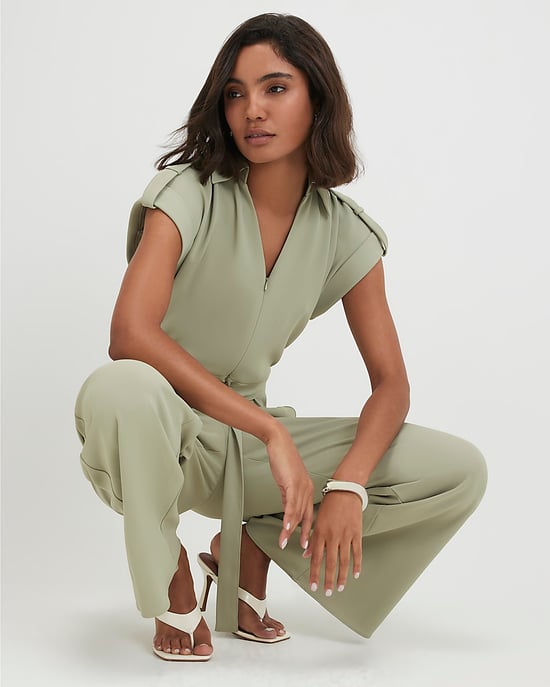 River Island Womens Jumpsuit Khaki Twill Zip Front Wide Leg - Image 4