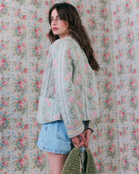 River Island Womens Jacket Green Floral Print Quilted Cotton - Image 4