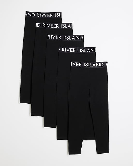 River Island Girls Leggings Black 5 Pack RI Waistband - Image 4