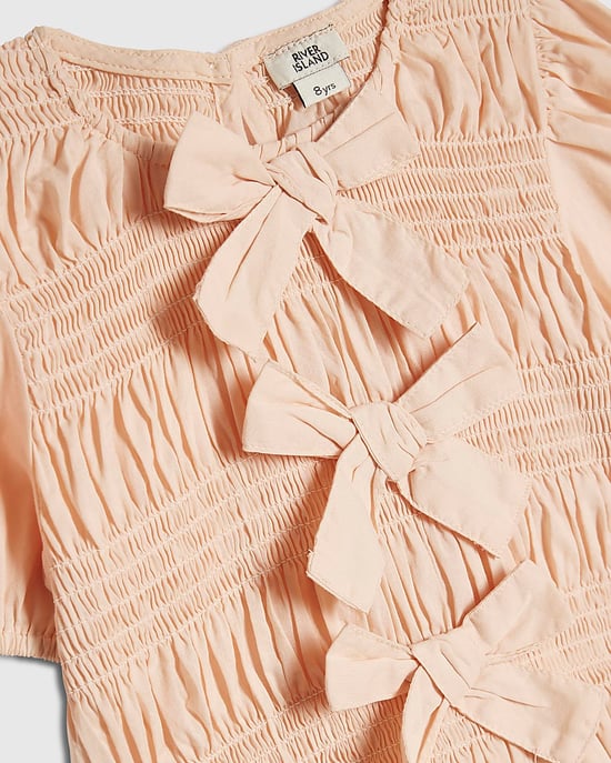 River Island Girls Top & Denim Joggers Set Pink Bow 2 Piece - Image 3