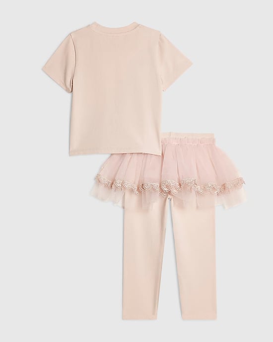 River Island Mini Girls T-Shirt & Leggings Set Pink Tulle 2 Piece - Image 2