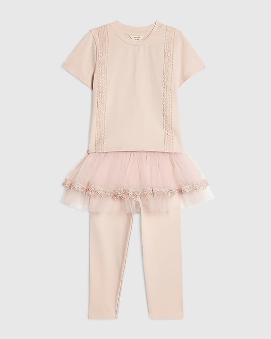 River Island Mini Girls T-Shirt & Leggings Set Pink Tulle 2 Piece - Image 3