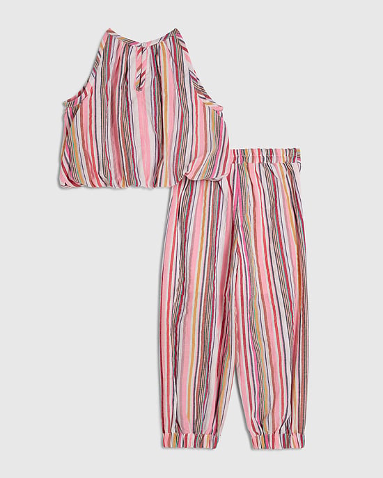 River Island Mini Girls Top & Trousers Set Pink Stripe Hareem 2 Piece - Image 2