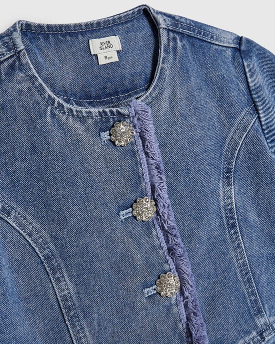River Island Girls Peplum Top & Jeans Set Blue Denim 2 Piece - Image 3