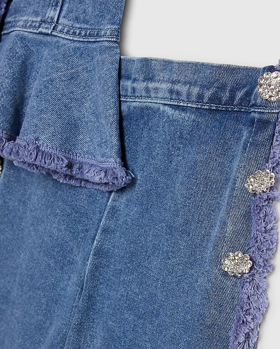 River Island Girls Peplum Top & Jeans Set Blue Denim 2 Piece - Image 4