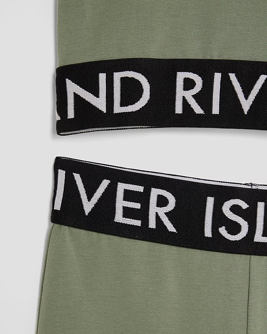 River Island Girls T-Shirt & Flared Leggings Set Khaki 2 Piece - Image 3