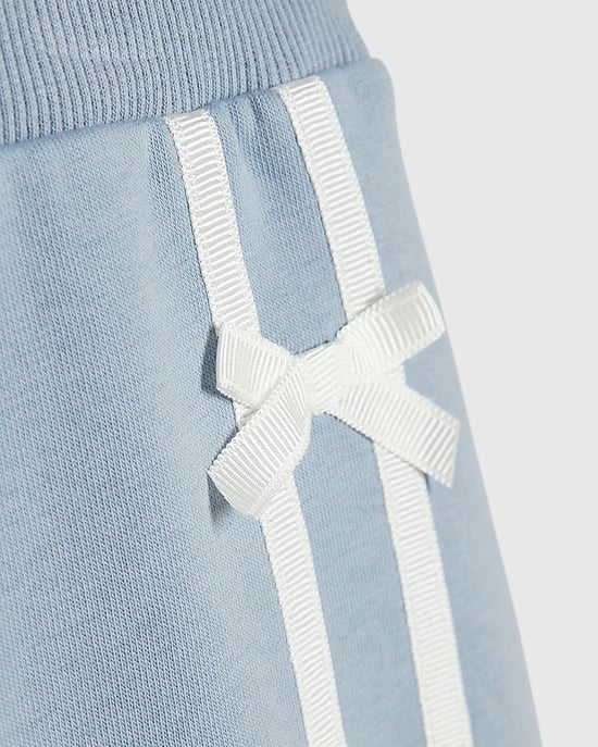 River Island Girls T-Shirt & Joggers Set Blue Bow Taped Wide Leg 2 Piece - Image 4
