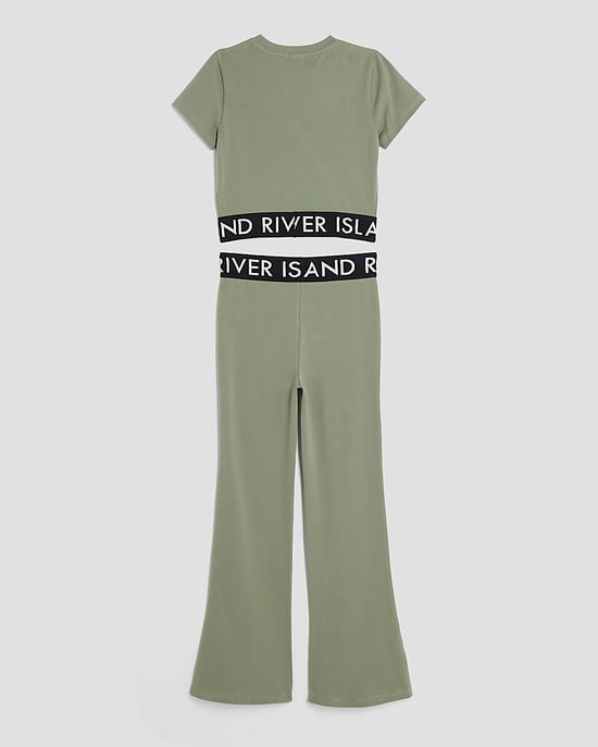 River Island Girls T-Shirt & Flared Leggings Set Khaki 2 Piece - Image 4